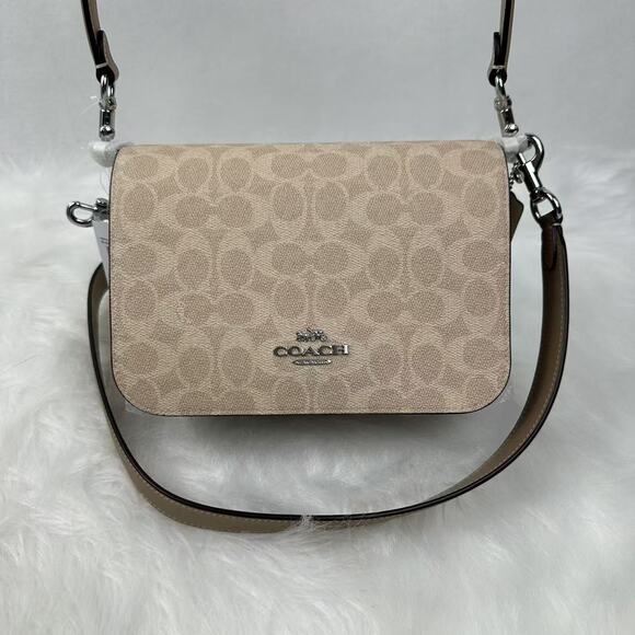 COACH Quinn Bag Shoulder/Crossbody In Signature Canvas In Silver/Sand/Taupe NWT - Picture 2 of 12